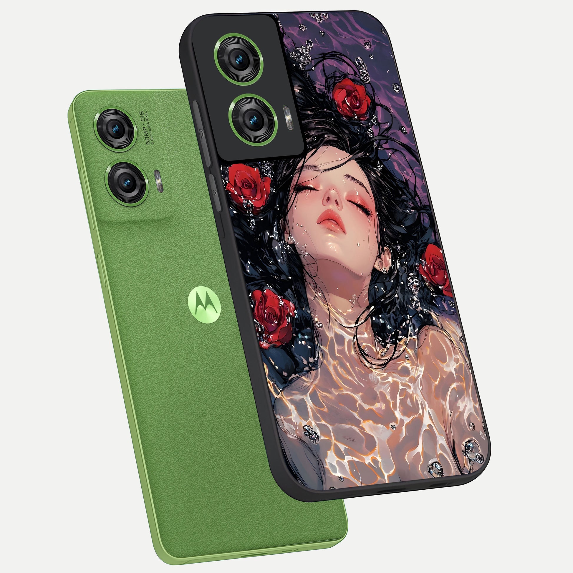  Crimson Rose Serenity phone case For Moto Edge 50 Fusion showing premium glass back cover with detailed artwork