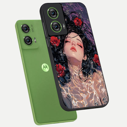  Crimson Rose Serenity phone case For Moto Edge 50 Fusion showing premium glass back cover with detailed artwork