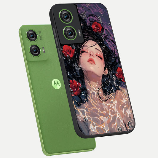  Crimson Rose Serenity phone case For Moto Edge 50 Fusion showing premium glass back cover with detailed artwork