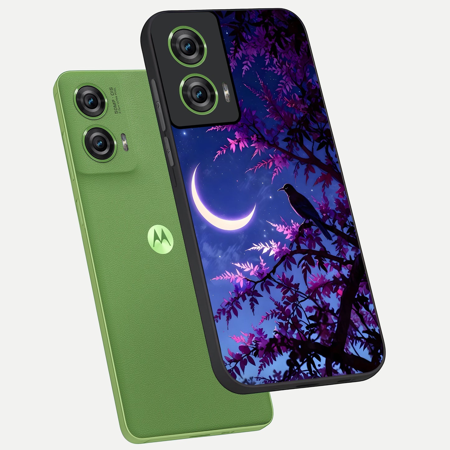  Crow And Moon Scenery phone case For Moto Edge 50 Fusion showing premium glass back cover with detailed artwork