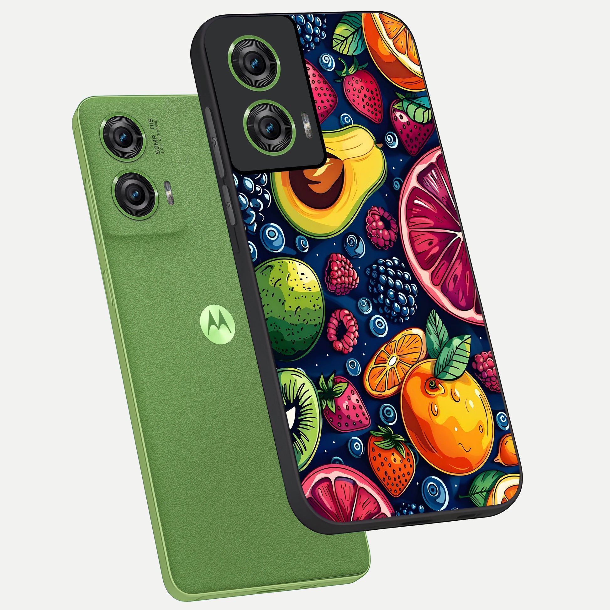  Cute Fruits Art phone case For Moto Edge 50 Fusion showing premium glass back cover with detailed artwork