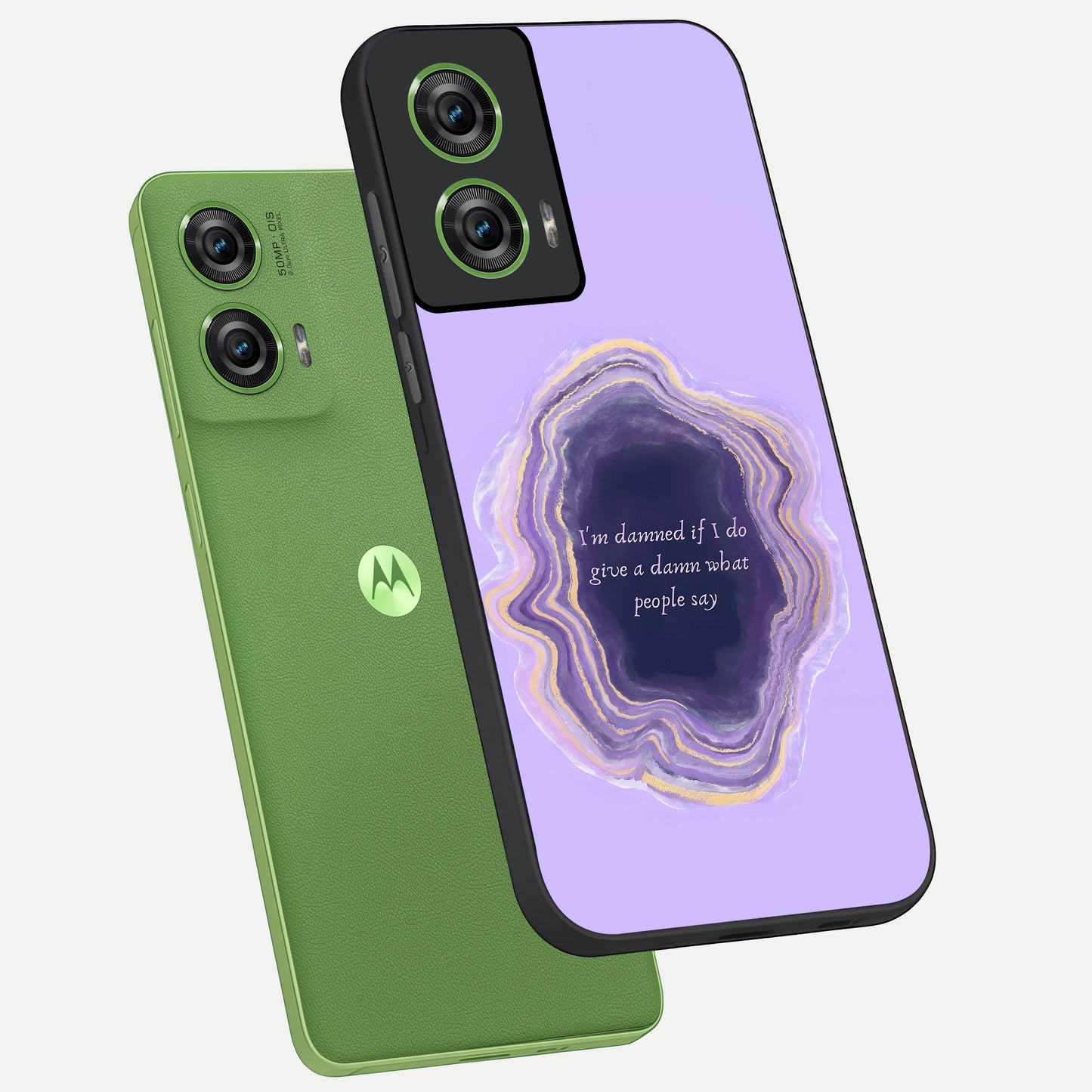  Damned People Quote phone case For Moto Edge 50 Fusion showing premium glass back cover with detailed artwork