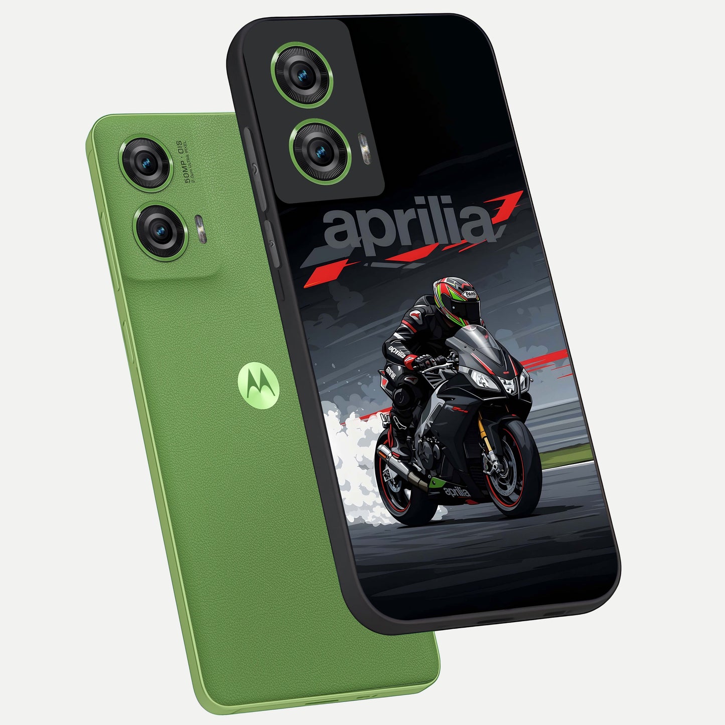  Dark Aprilla phone case For Moto Edge 50 Fusion showing premium glass back cover with detailed artwork