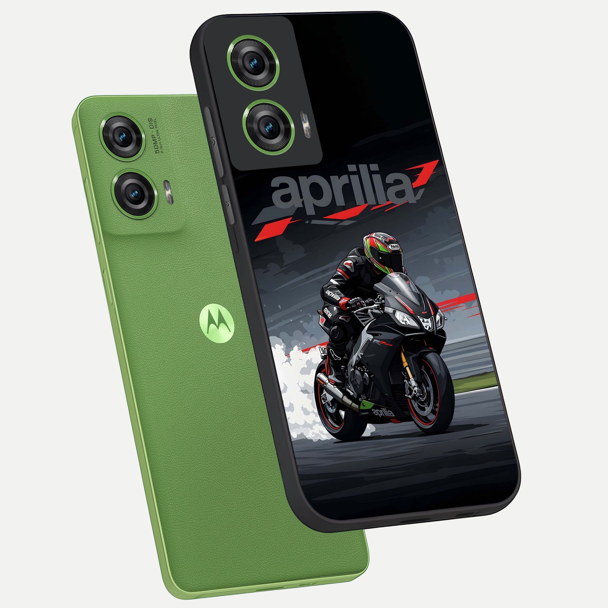  Dark Aprilla phone case For Moto Edge 50 Fusion showing premium glass back cover with detailed artwork