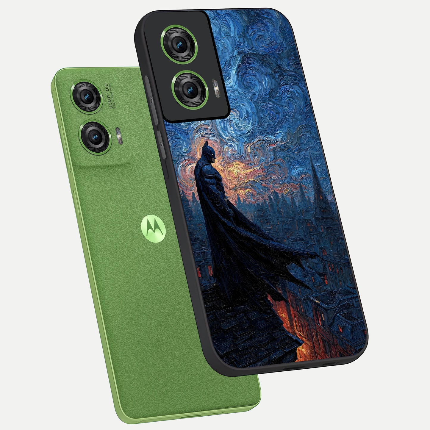  Dark Knight Dusk phone case For Moto Edge 50 Fusion showing premium glass back cover with detailed artwork