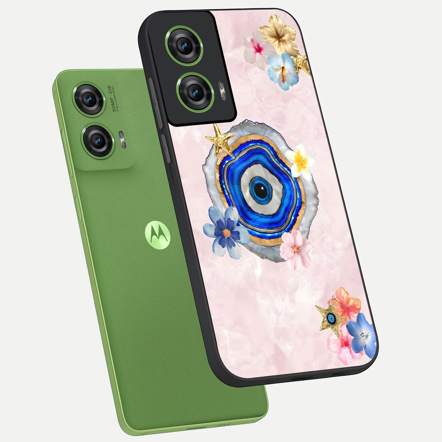  Divine Aura Bloom phone case For Moto Edge 50 Fusion showing premium glass back cover with detailed artwork