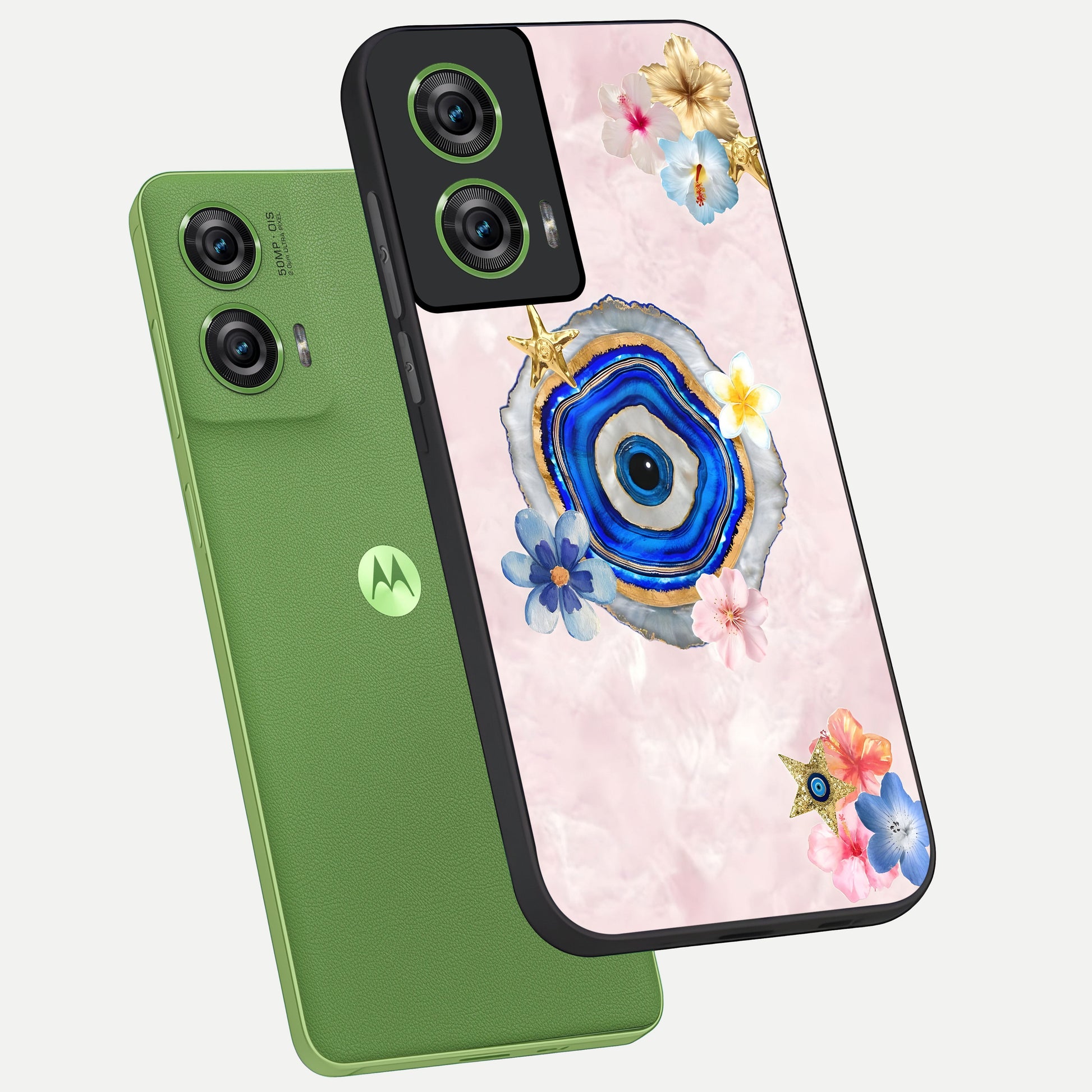  Divine Aura Bloom phone case For Moto Edge 50 Fusion showing premium glass back cover with detailed artwork