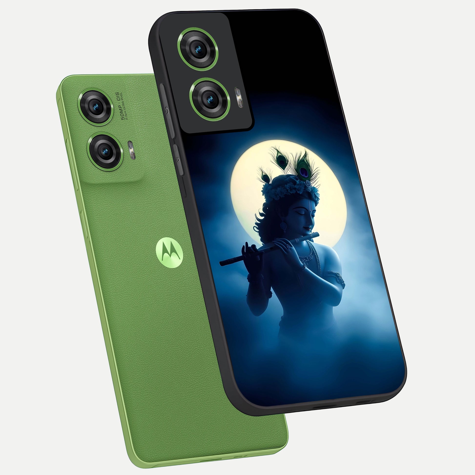  Divine Moon Flute phone case For Moto Edge 50 Fusion showing premium glass back cover with detailed artwork