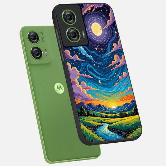  Dreamy Night Landscape phone case For Moto Edge 50 Fusion showing premium glass back cover with detailed artwork