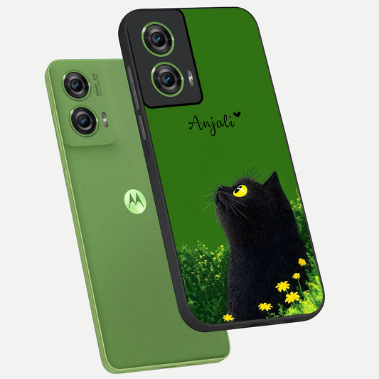  Emerald Cat Custom Name phone case For Moto Edge 50 Fusion showing premium glass back cover with detailed artwork