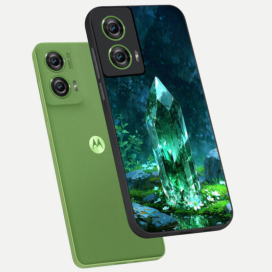 Emerald Light Crystal phone case For Moto Edge 50 Fusion showing premium glass back cover with detailed artwork