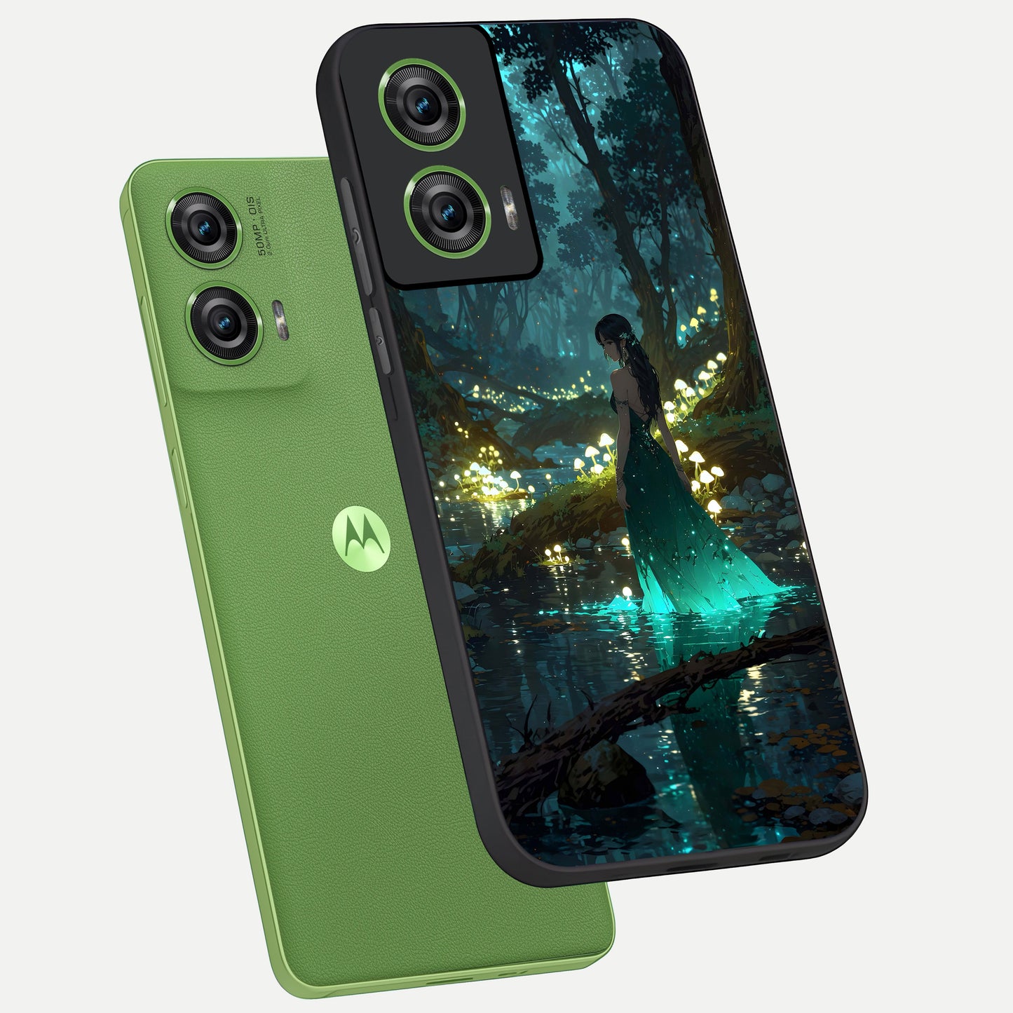  Enchanted Forest Glow phone case For Moto Edge 50 Fusion showing premium glass back cover with detailed artwork
