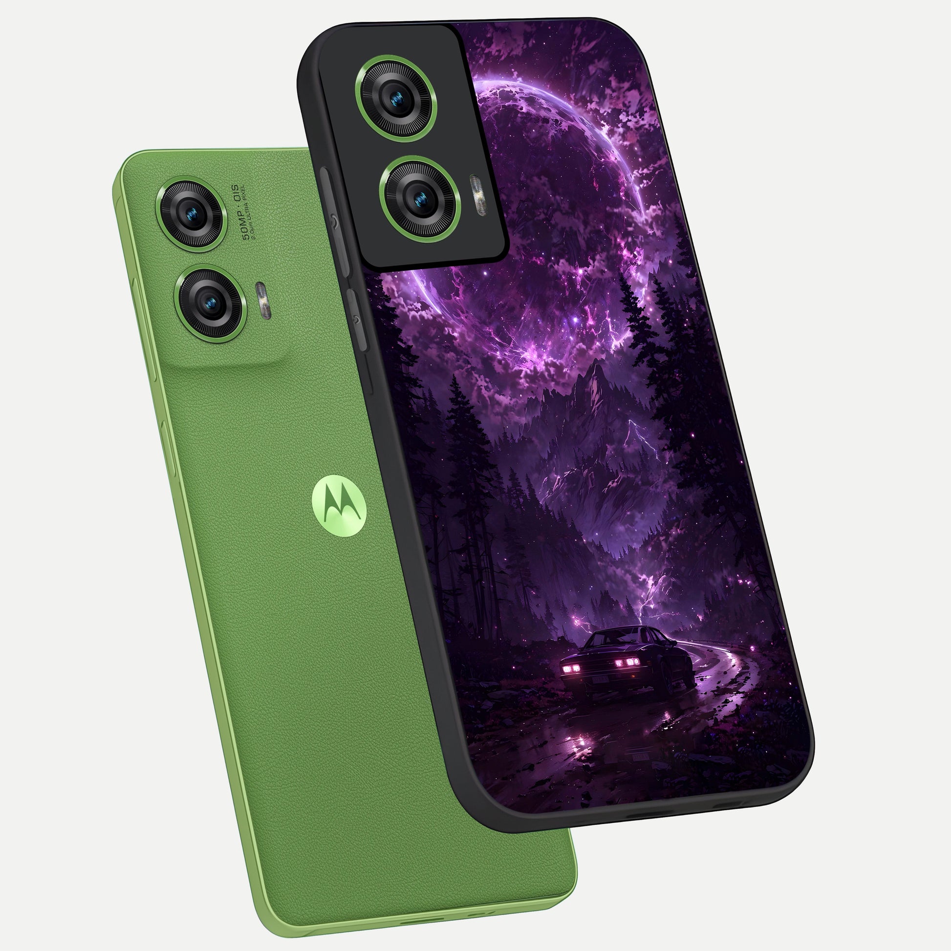  Eternal Cosmic Drive phone case For Moto Edge 50 Fusion showing premium glass back cover with detailed artwork