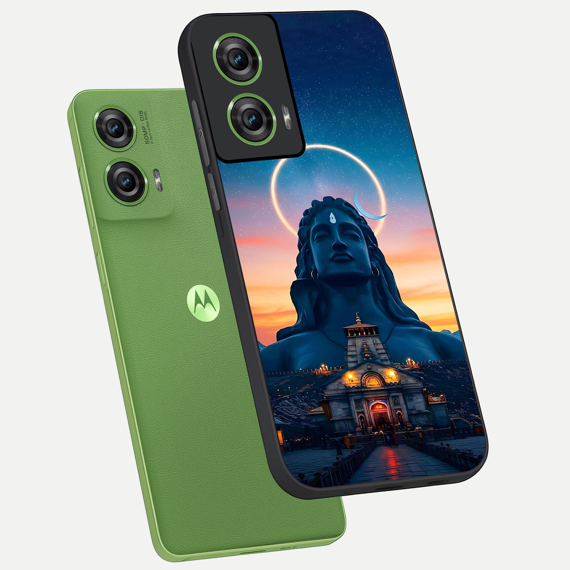  Eternal Shiva Aura phone case For Moto Edge 50 Fusion showing premium glass back cover with detailed artwork