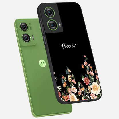  Floral Design Personalized Custom Name phone case For Moto Edge 50 Fusion showing premium glass back cover with detailed artwork