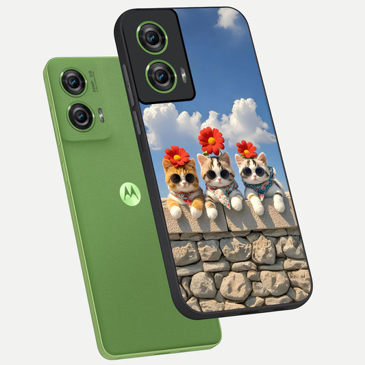  Floral Kitty Squad phone case For Moto Edge 50 Fusion showing premium glass back cover with detailed artwork