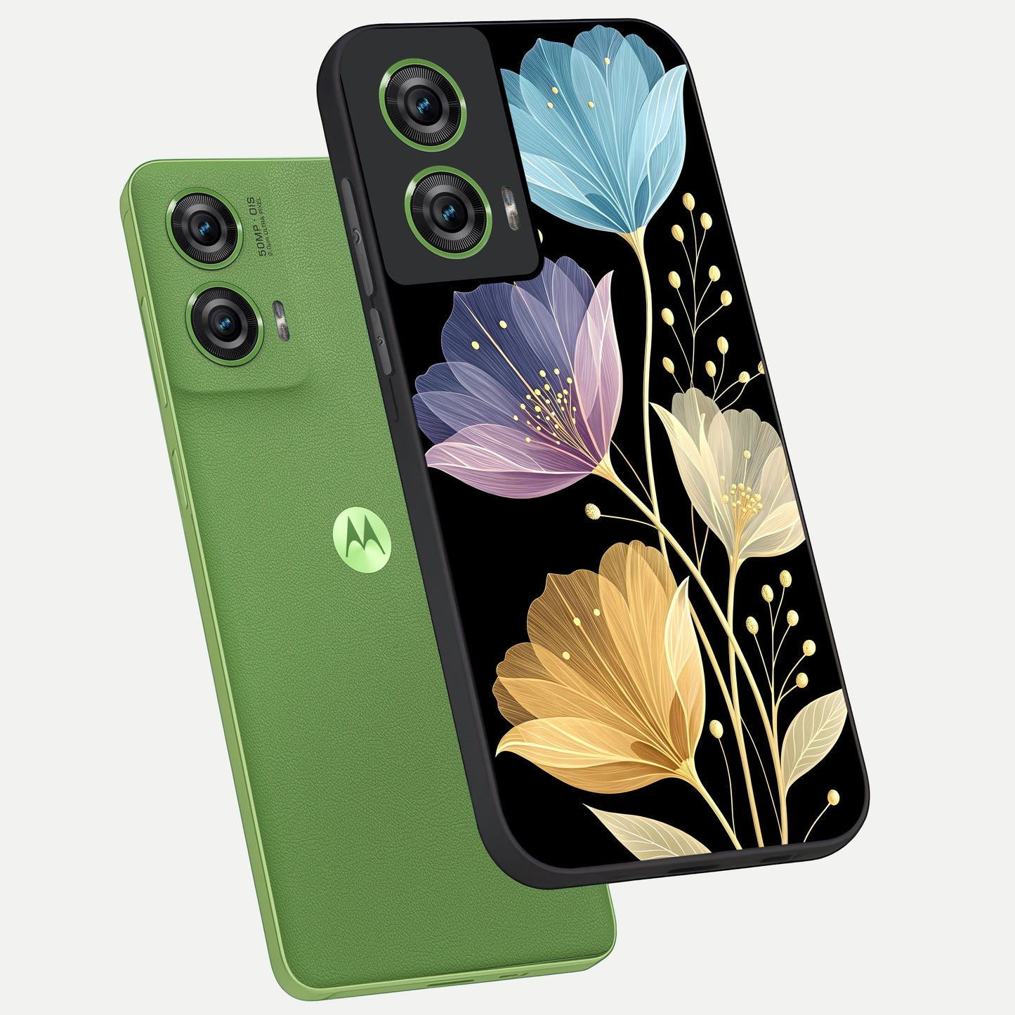  Flower Bloom Glow phone case For Moto Edge 50 Fusion showing premium glass back cover with detailed artwork