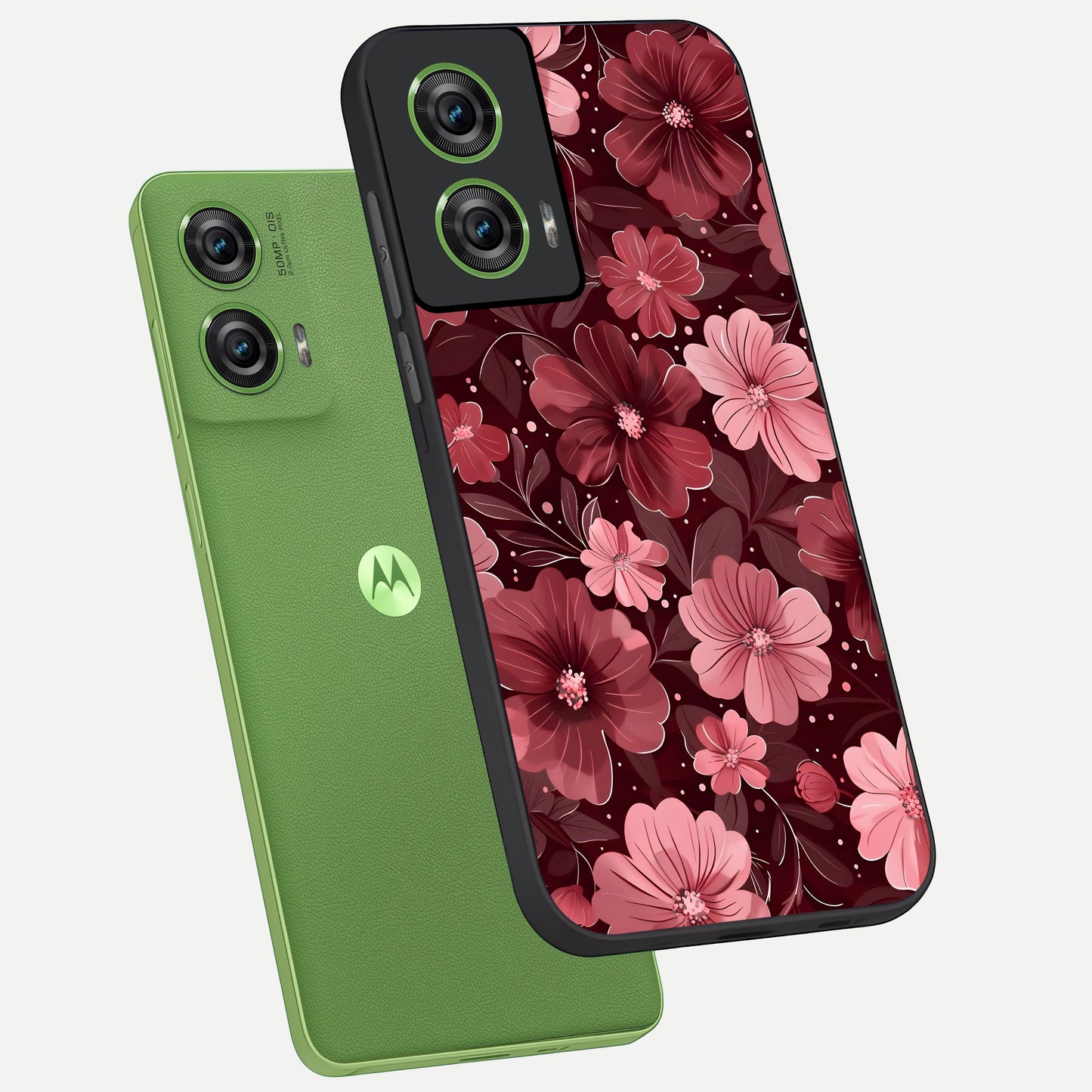  Flower Blush Bloom phone case For Moto Edge 50 Fusion showing premium glass back cover with detailed artwork