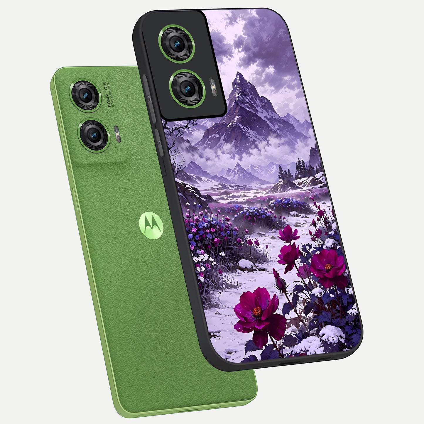  Flower Mountain View phone case For Moto Edge 50 Fusion showing premium glass back cover with detailed artwork