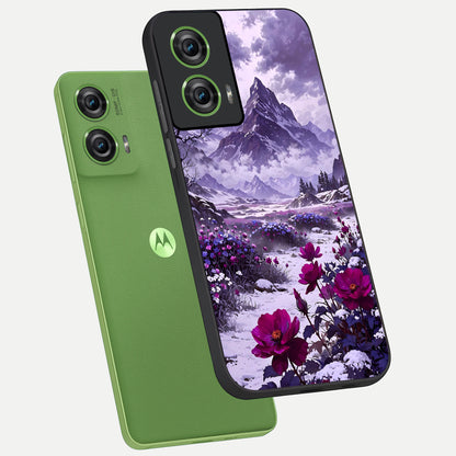  Flower Mountain View phone case For Moto Edge 50 Fusion showing premium glass back cover with detailed artwork