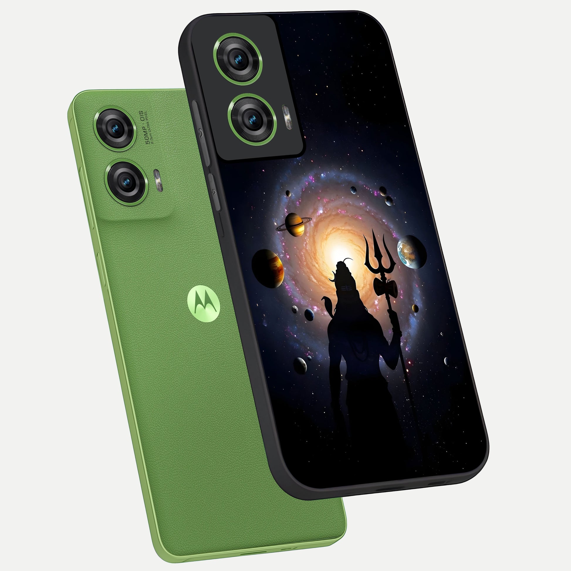  Galactic Shiva Vision phone case For Moto Edge 50 Fusion showing premium glass back cover with detailed artwork