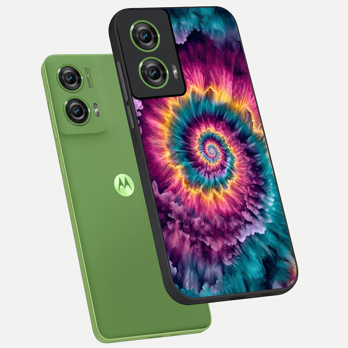  Galactic Spiral Burst phone case For Moto Edge 50 Fusion showing premium glass back cover with detailed artwork
