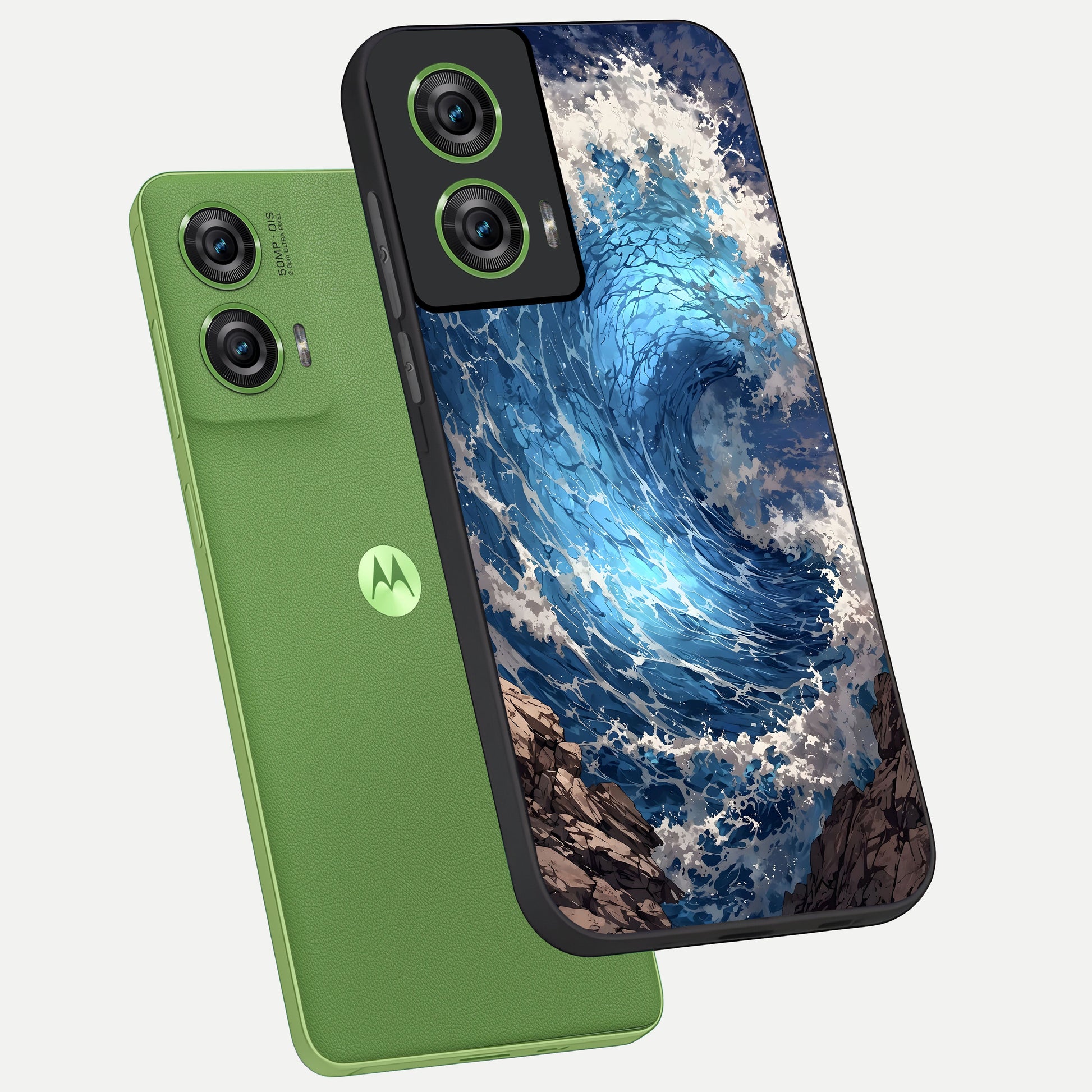  Giant Ocean Wave phone case For Moto Edge 50 Fusion showing premium glass back cover with detailed artwork