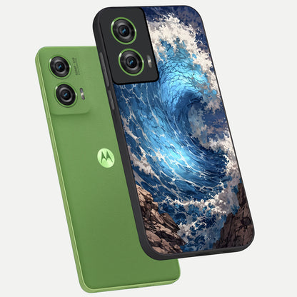  Giant Ocean Wave phone case For Moto Edge 50 Fusion showing premium glass back cover with detailed artwork