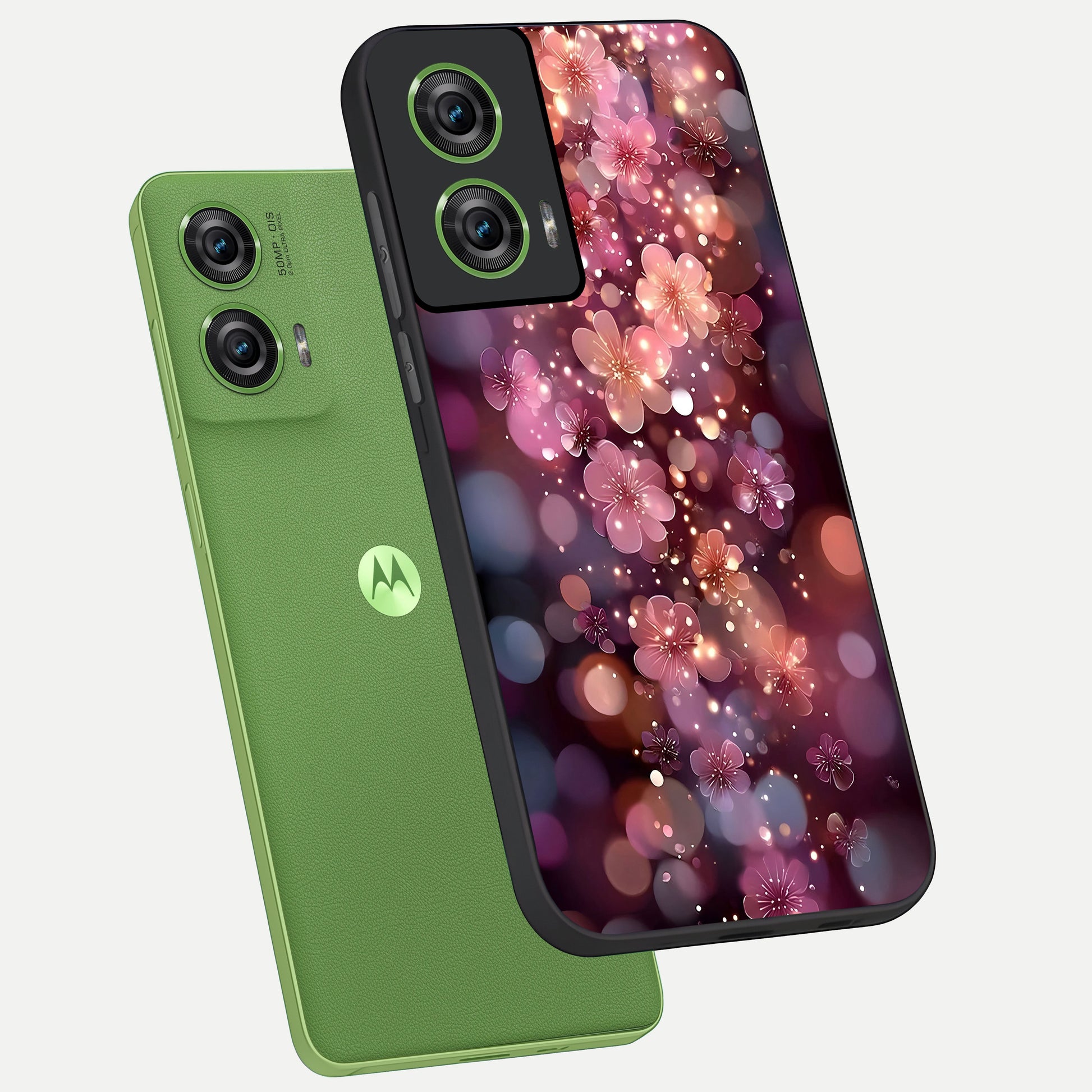  Glowing Petal Bliss phone case For Moto Edge 50 Fusion showing premium glass back cover with detailed artwork