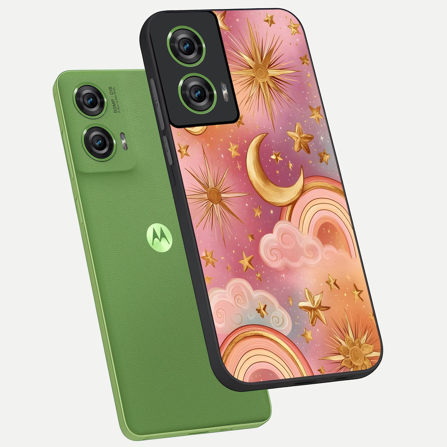  Golden Celestial Dreams phone case For Moto Edge 50 Fusion showing premium glass back cover with detailed artwork