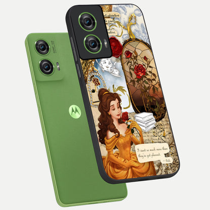  Golden Dream Belle phone case For Moto Edge 50 Fusion showing premium glass back cover with detailed artwork