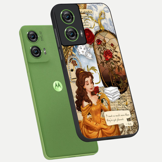  Golden Dream Belle phone case For Moto Edge 50 Fusion showing premium glass back cover with detailed artwork