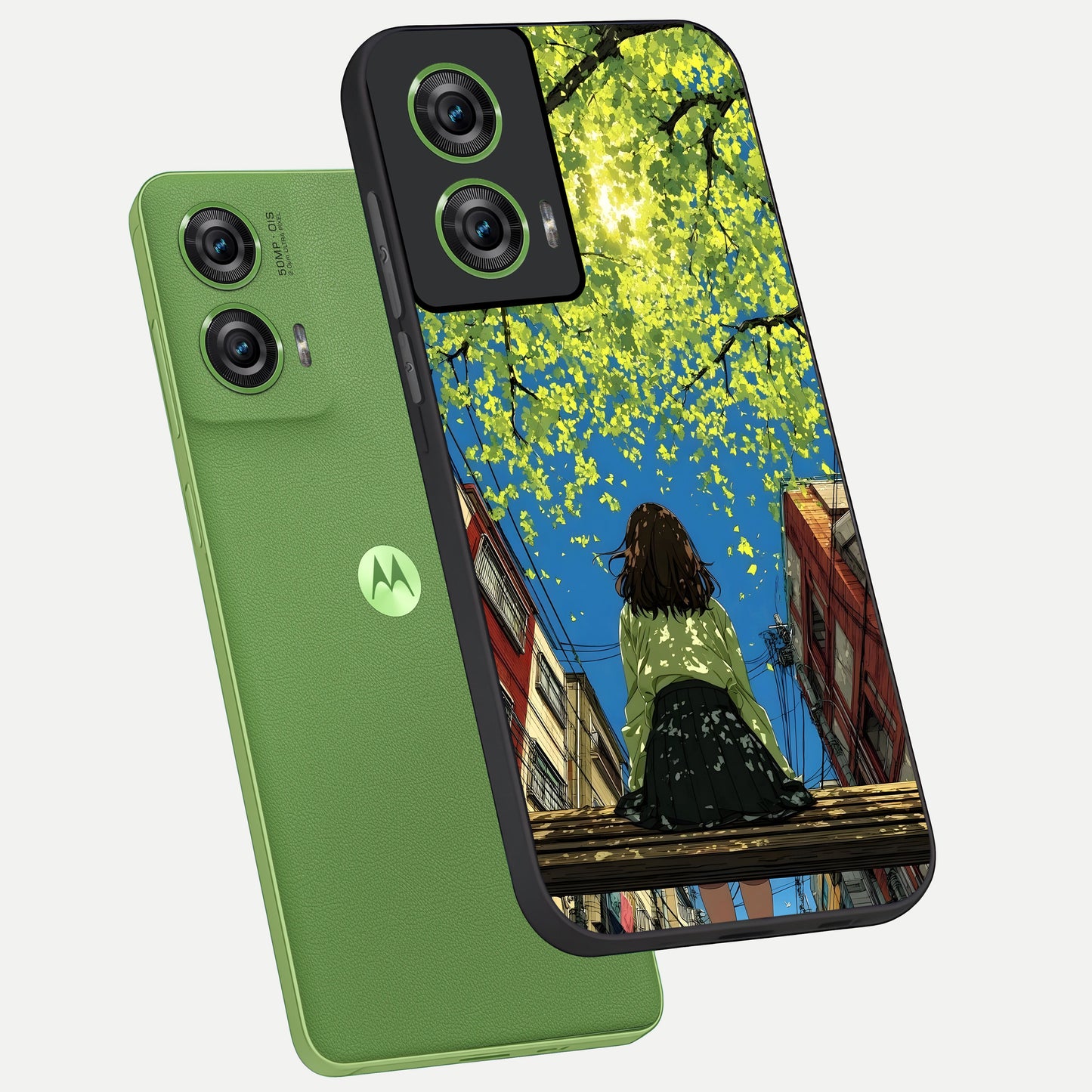  Golden Leaves Glow phone case For Moto Edge 50 Fusion showing premium glass back cover with detailed artwork