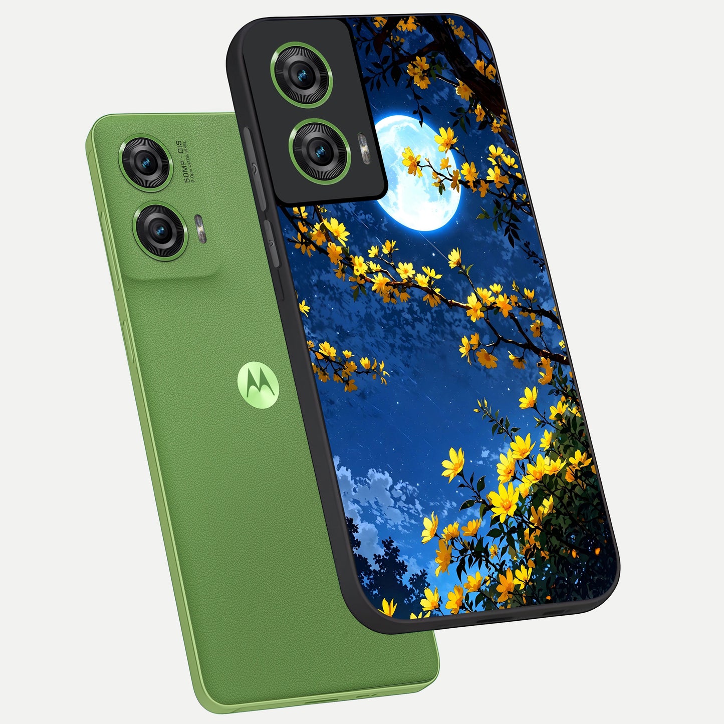  Golden Night Glow phone case For Moto Edge 50 Fusion showing premium glass back cover with detailed artwork