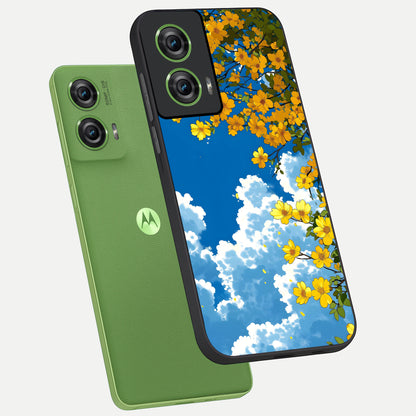  Golden Petal Sky phone case For Moto Edge 50 Fusion showing premium glass back cover with detailed artwork