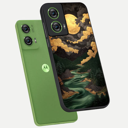  Golden River Moon phone case For Moto Edge 50 Fusion showing premium glass back cover with detailed artwork