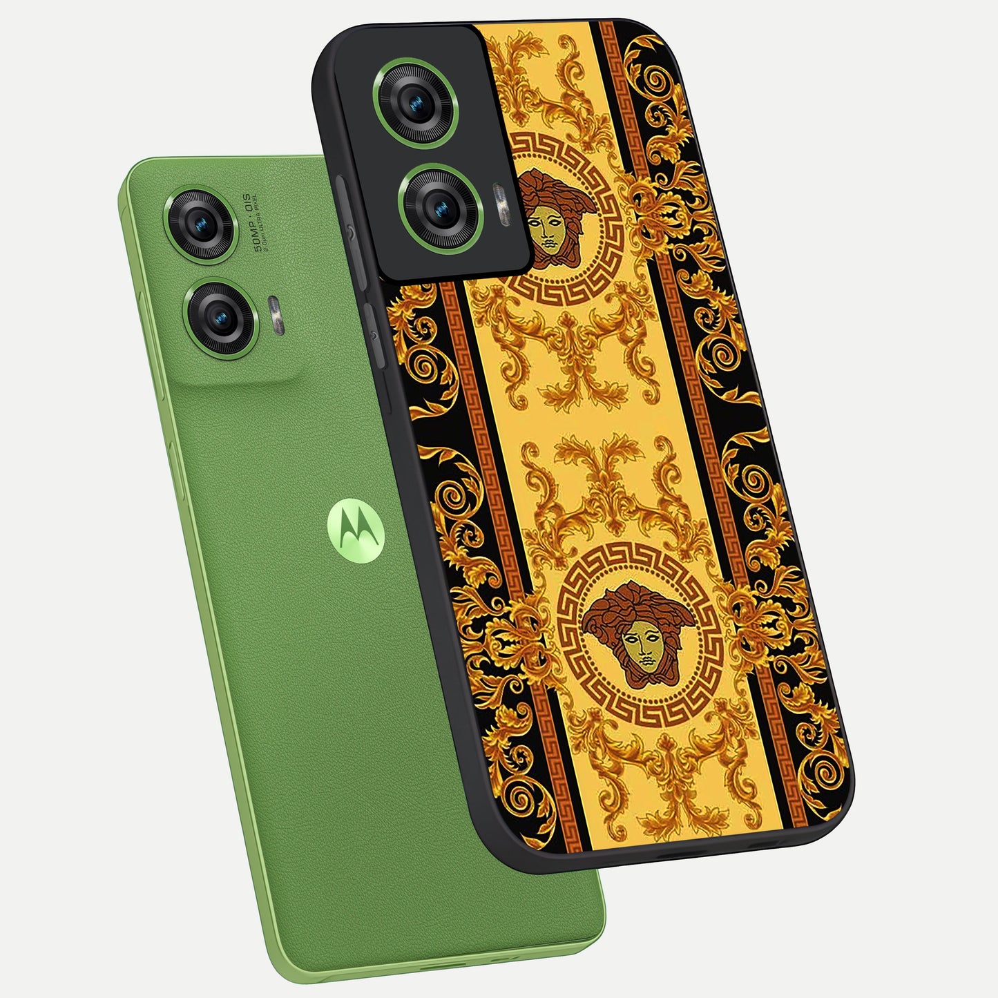  Golden Royal Heritage phone case For Moto Edge 50 Fusion showing premium glass back cover with detailed artwork