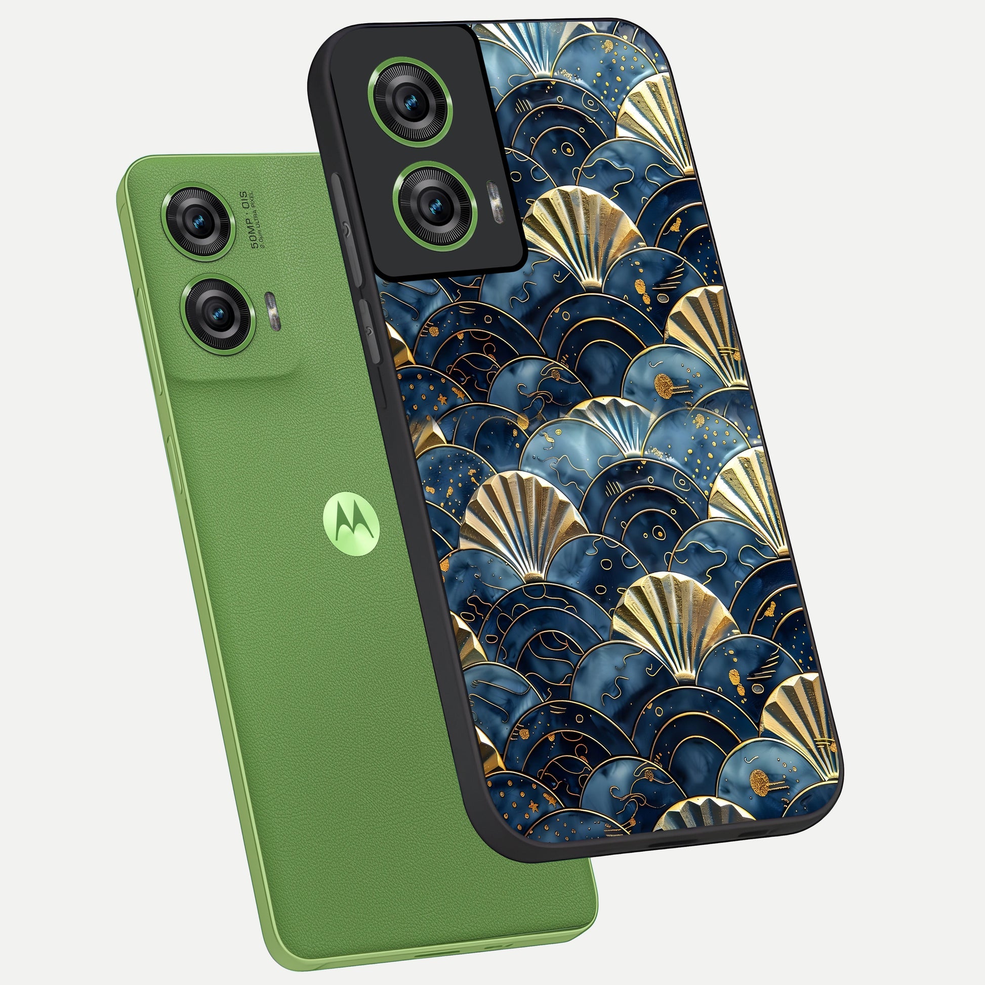  Golden Wave Luxe phone case For Moto Edge 50 Fusion showing premium glass back cover with detailed artwork