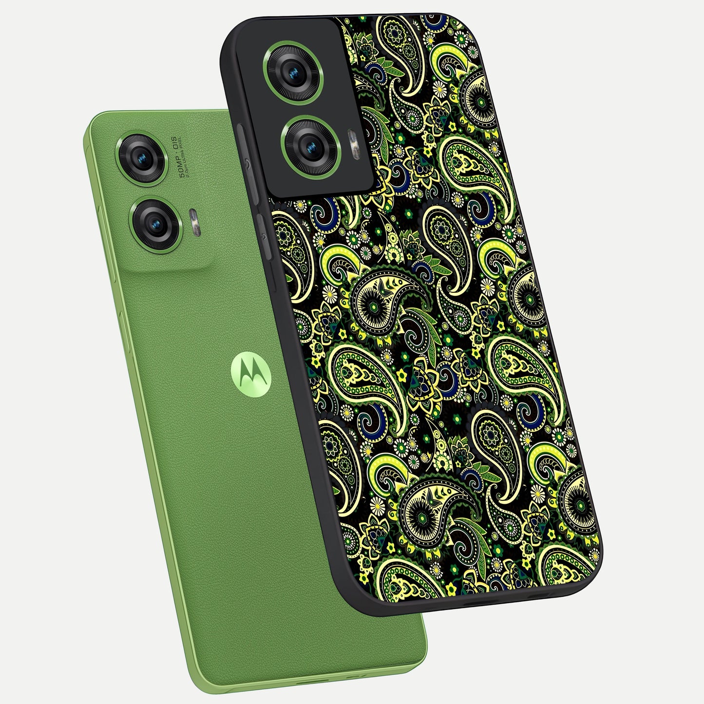  Green Lemon phone case For Moto Edge 50 Fusion showing premium glass back cover with detailed artwork