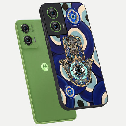  Hamsa Divine Guard phone case For Moto Edge 50 Fusion showing premium glass back cover with detailed artwork
