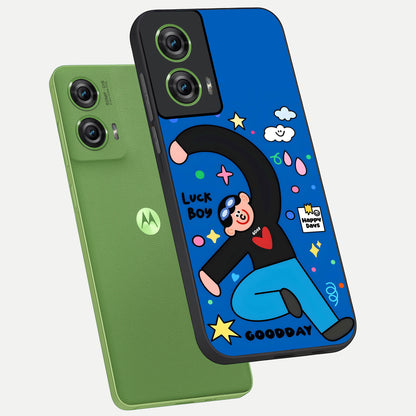  Happy Luck Vibe phone case For Moto Edge 50 Fusion showing premium glass back cover with detailed artwork