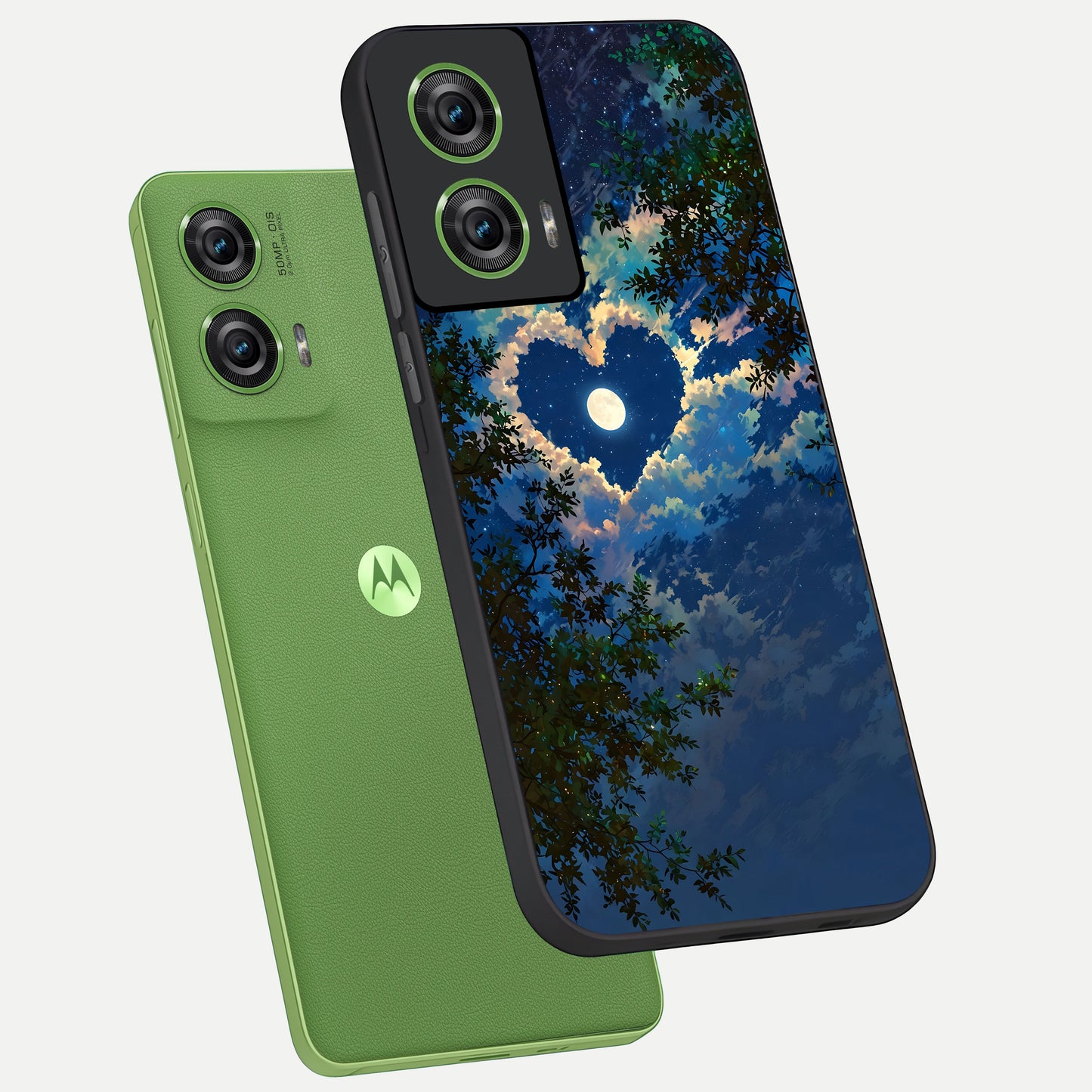 Heart With Moon Sky phone case For Moto Edge 50 Fusion showing premium glass back cover with detailed artwork