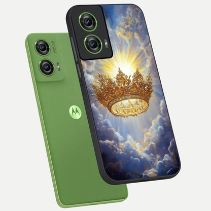  Heavenly Crown Light phone case For Moto Edge 50 Fusion showing premium glass back cover with detailed artwork