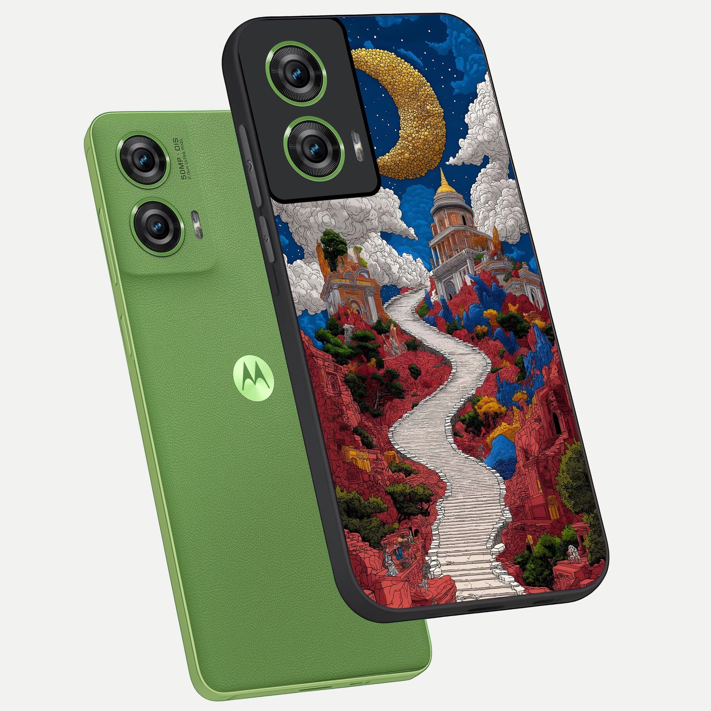  Heavenly Moon Path phone case For Moto Edge 50 Fusion showing premium glass back cover with detailed artwork