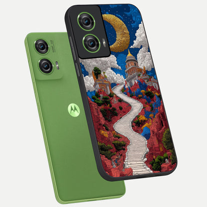  Heavenly Moon Path phone case For Moto Edge 50 Fusion showing premium glass back cover with detailed artwork