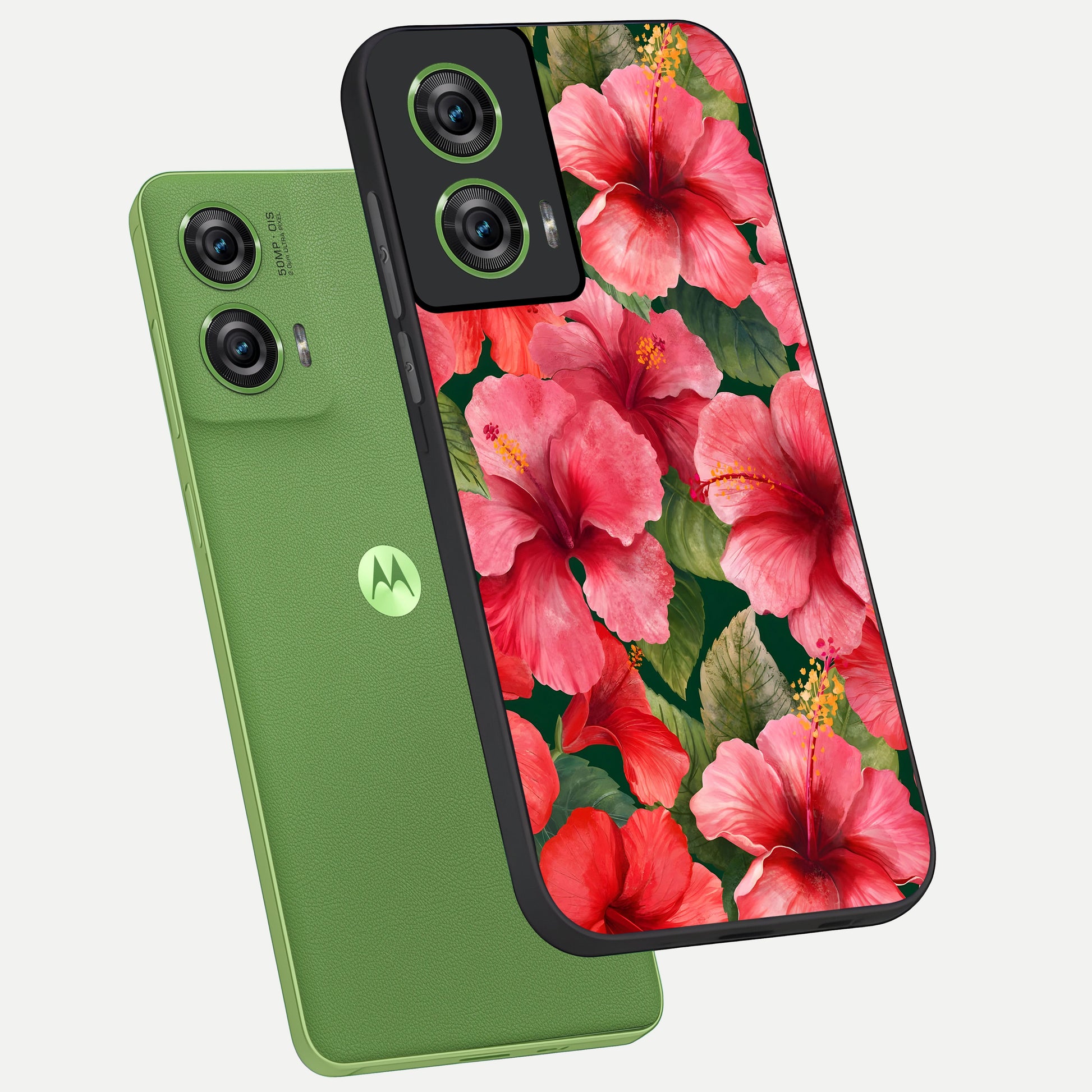  Hibiscus Pattern phone case For Moto Edge 50 Fusion showing premium glass back cover with detailed artwork
