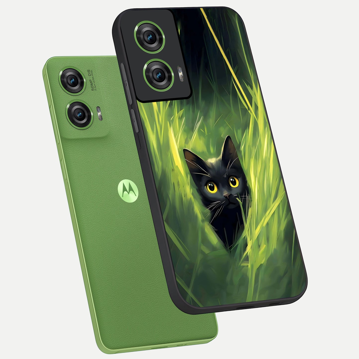  Hidden Cat Whisper phone case For Moto Edge 50 Fusion showing premium glass back cover with detailed artwork