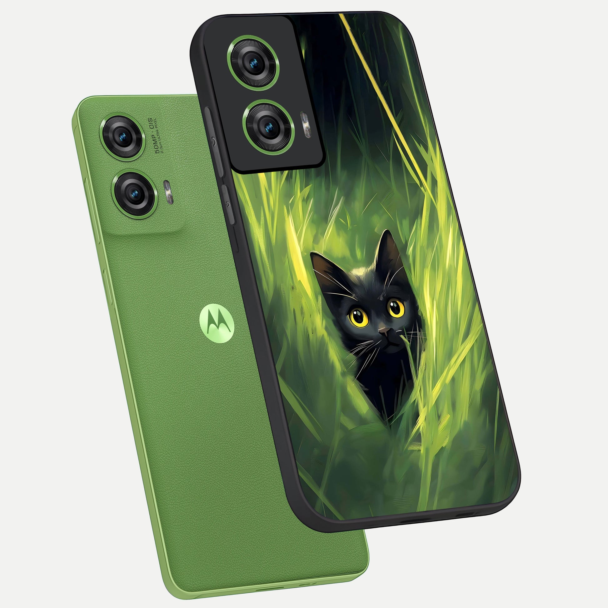  Hidden Cat Whisper phone case For Moto Edge 50 Fusion showing premium glass back cover with detailed artwork