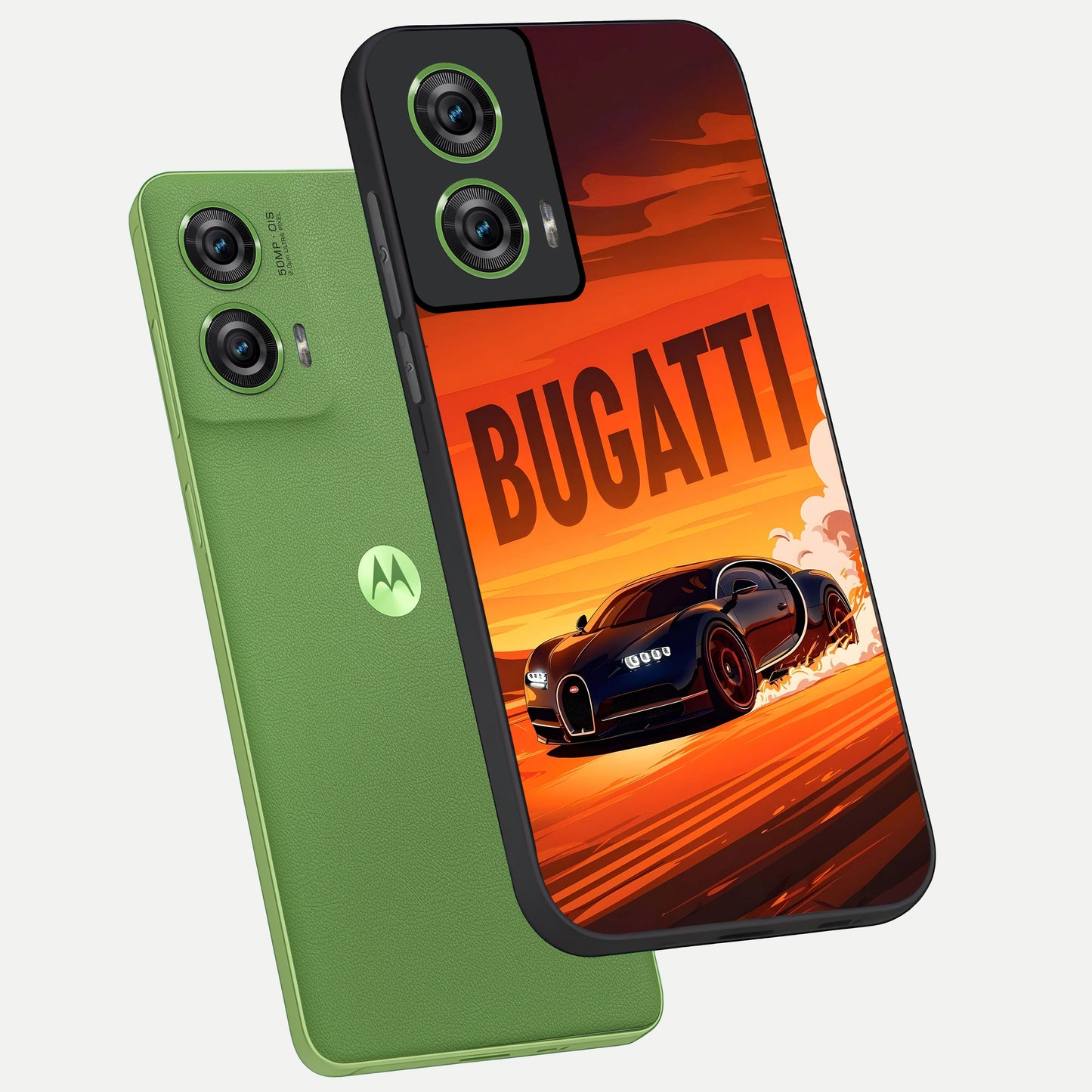  Inferno Bugatti Storm phone case For Moto Edge 50 Fusion showing premium glass back cover with detailed artwork