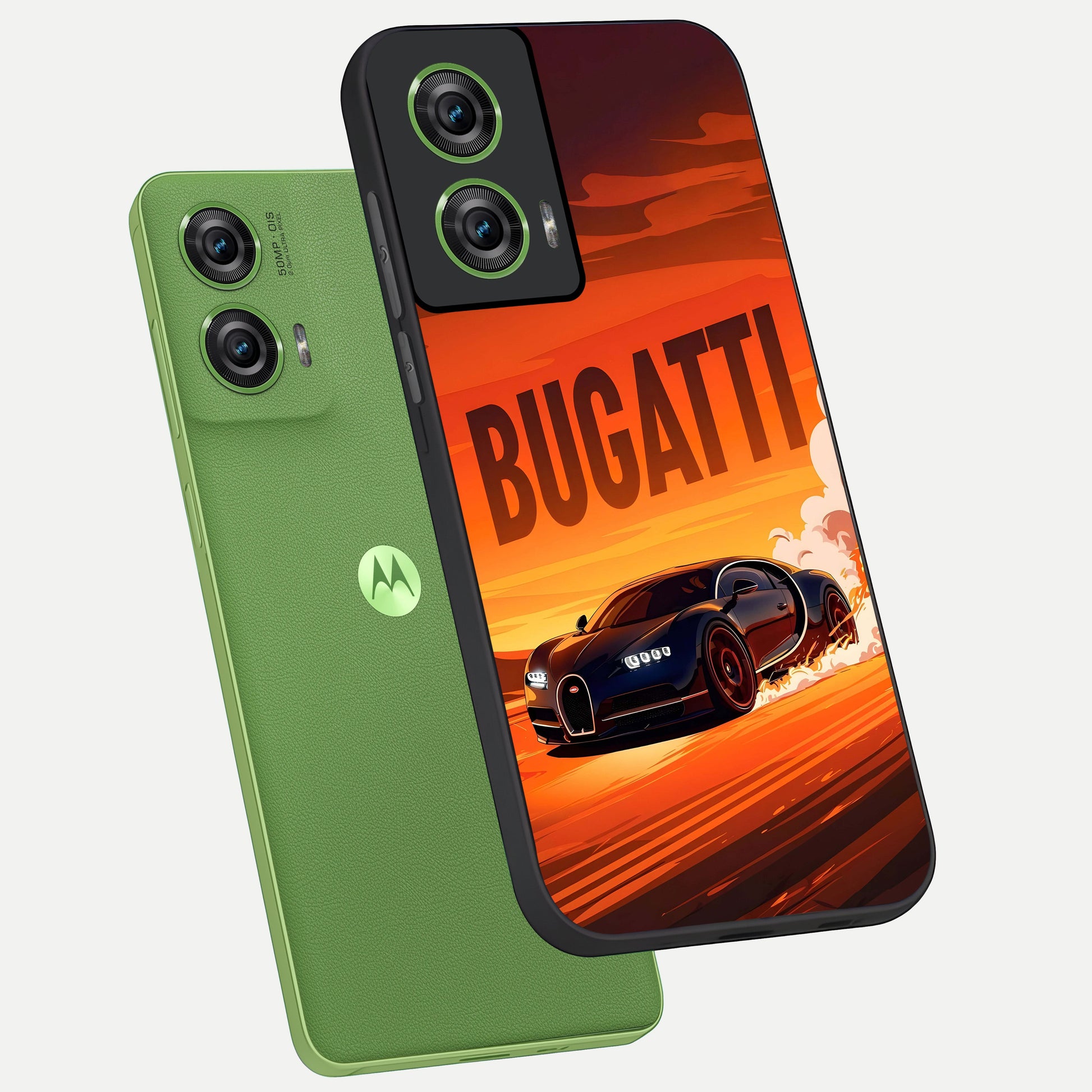  Inferno Bugatti Storm phone case For Moto Edge 50 Fusion showing premium glass back cover with detailed artwork